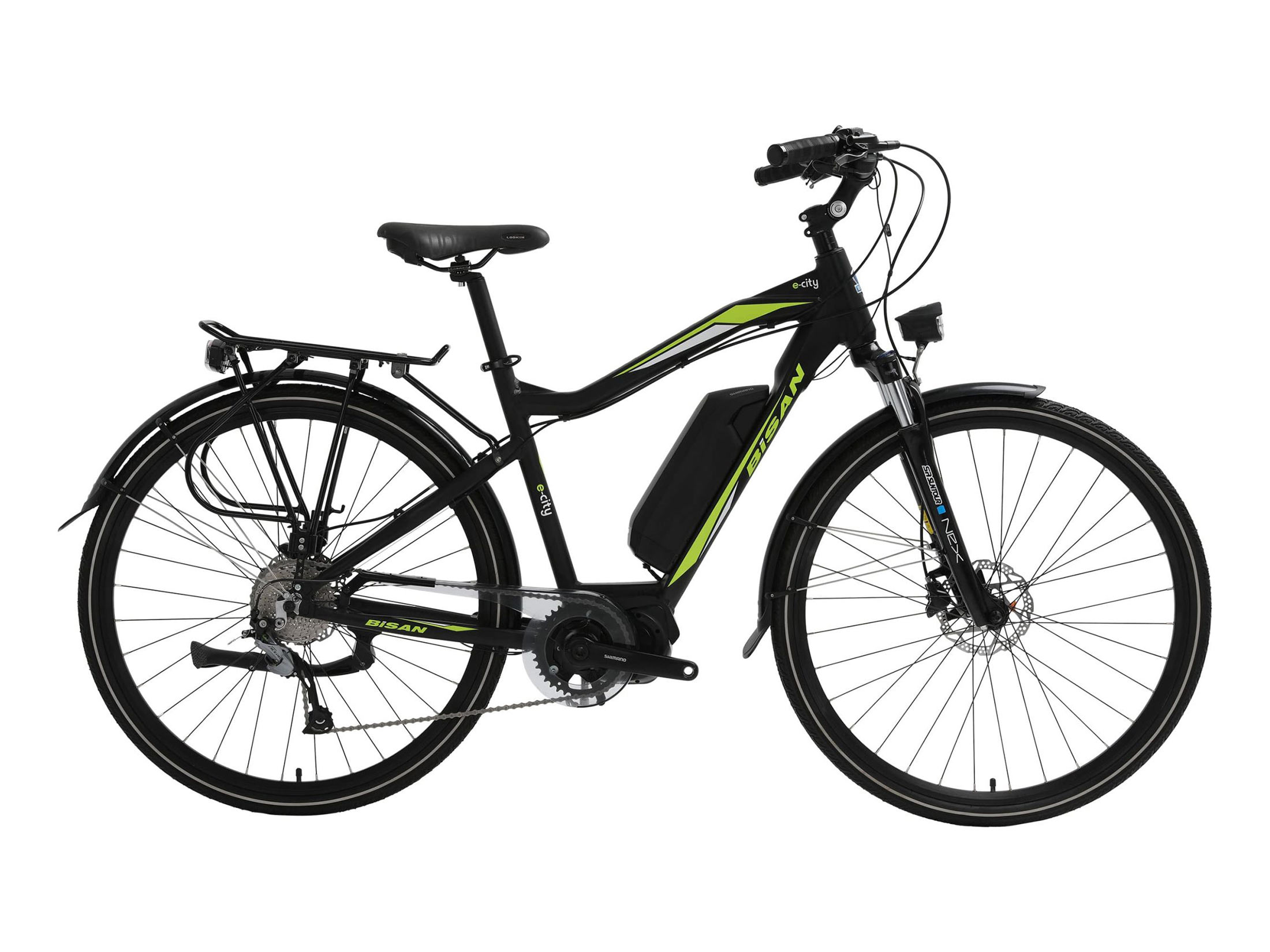 Bisan e-City 700c e-Bike - Black / Green (49cm)