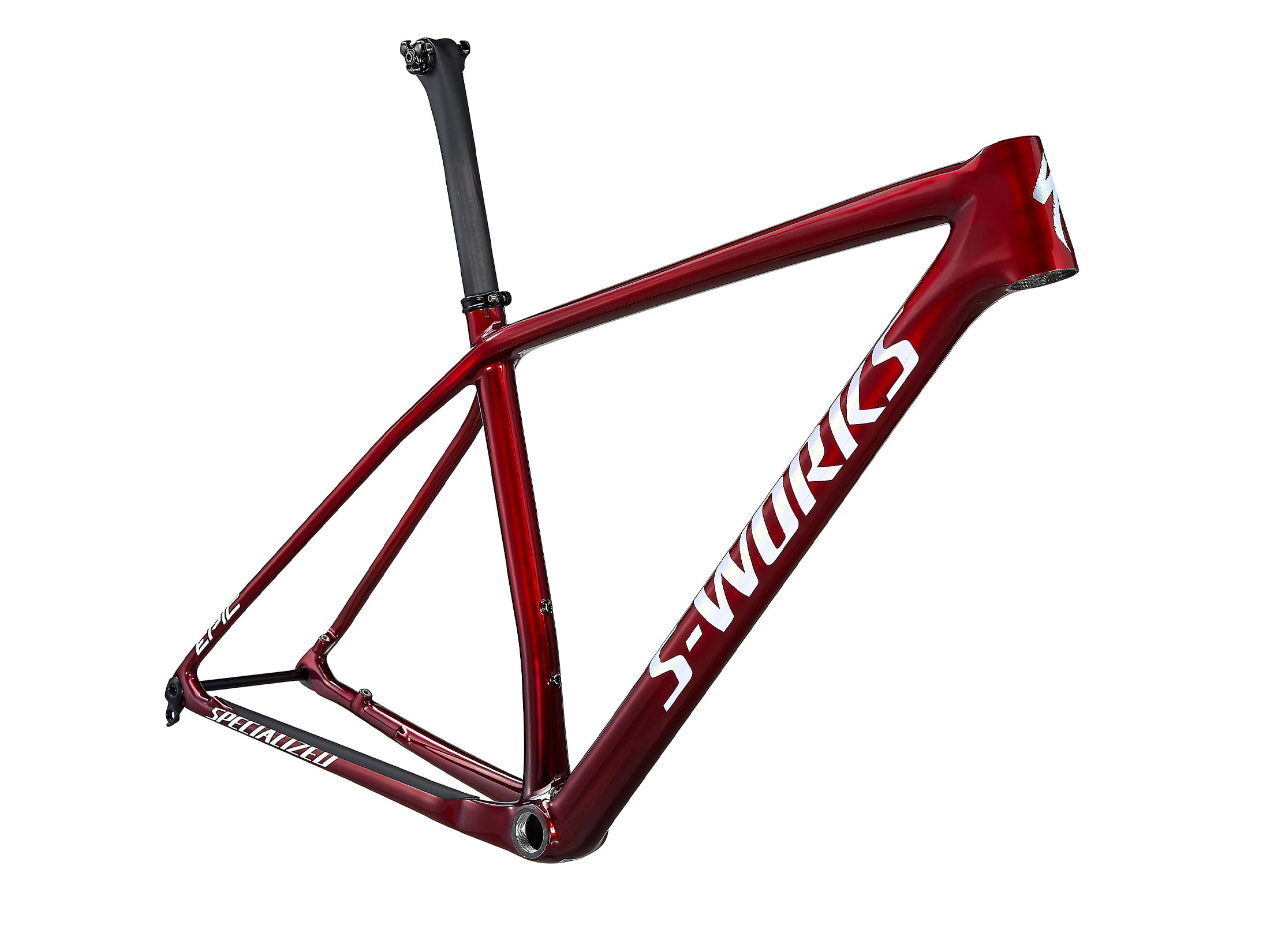 Specialized S-Works Epic Hardtail Frame - Gloss Red Tint Fade Over Brushed Silver/Tarmac Black/White w/ Gold Pearl (M)